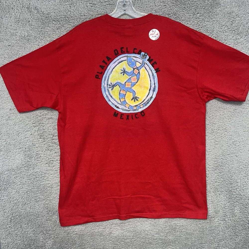 NWT Yazbek Playa Del Carmen T Shirt Men's Sz‎ XL Red Mexico 2-Sided Iguana Tee